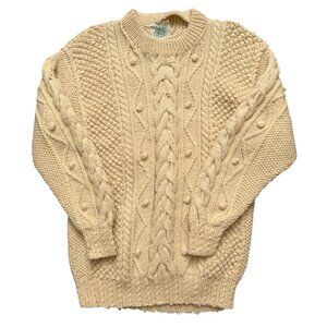 Blarney Sweater Womens Size S Cable Knit Fisherman Crew Neck Wool Beige VTG